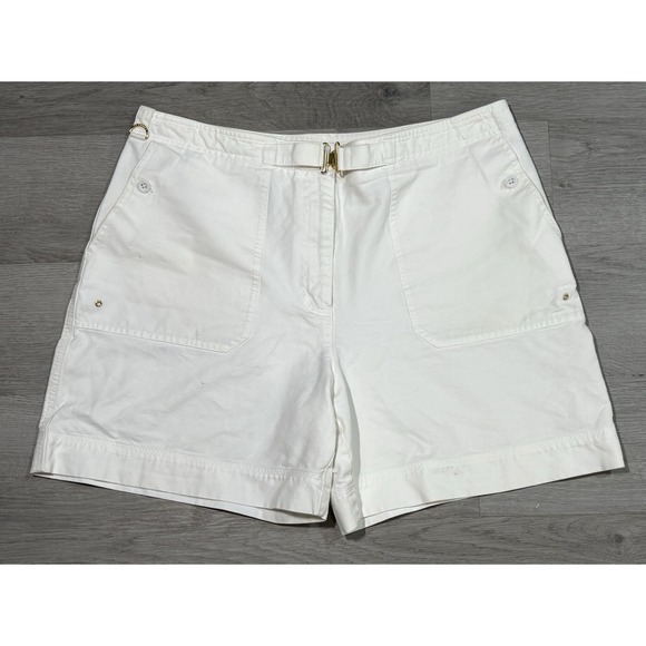 Lauren Ralph Lauren Pants - Lauren Ralph Lauren Gold Buckle Shorts Women's Size 14 White Gold Cotton Preppy